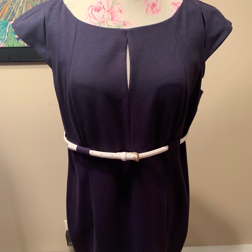 Calvin Klein- Belted Navy Structured Dress